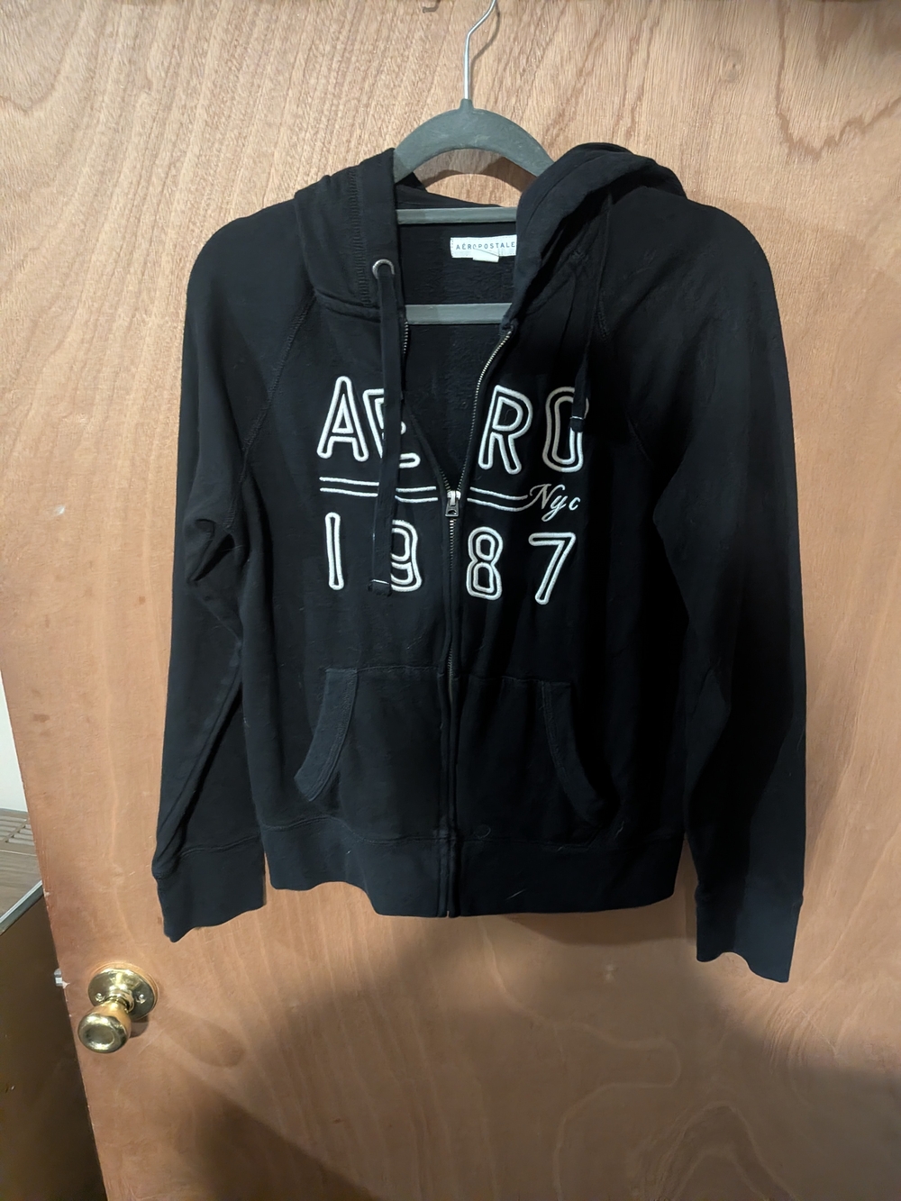 Aeropostale Women's Black Zip Hoodie - 1987 Graphic